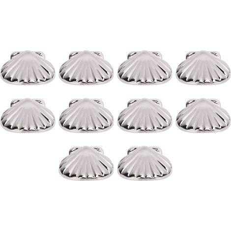 Lot de 10 rivets décoratifs en alliage de zinc argenté de 33 mm, en forme de coquillage, avec vis PH de 4,5 mm, pour ceinture, sac à main et pochette. (1/5)
