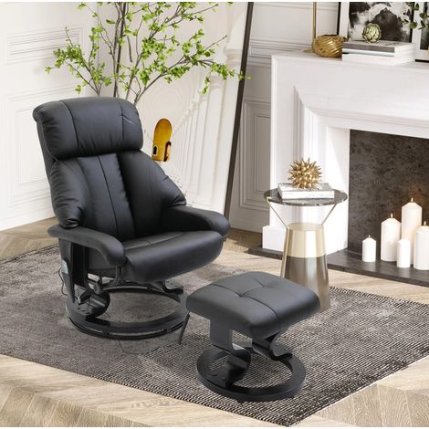 Fauteuil TV relax massant en cuir régénéré avec repose-pieds, dossier inclinable 145°, assise profonde et 10 points de vibration, noir - CHICFURN (1/5)