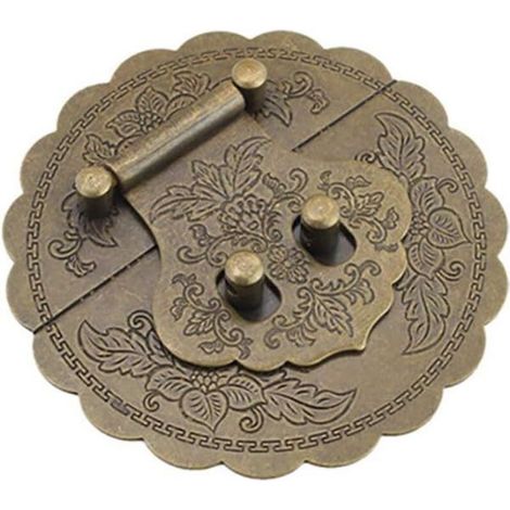 Loquet rond en laiton antique de 10cm avec fermoir en laiton gaufré pour armoire, boîte de meubles, quincaillerie (bronze antique) (1/3)