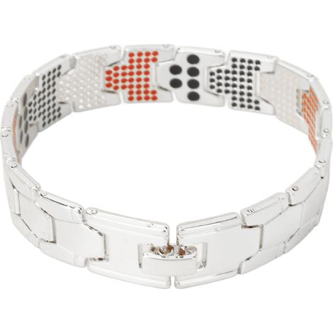 Bracelet magnétique homme hexagonal détachable et réglable, magnétothérapie multi-points, argenté (1/5)