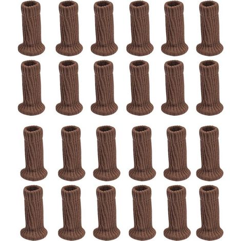 Protections pour pieds de chaise - Lot de 24 - Embouts de pieds de chaise - Chaussettes pour pieds de chaise - Polyester - Marron - 7 x 4 cm - Haute élasticité - Protègent des rayures - Pour chaises d (1/5)