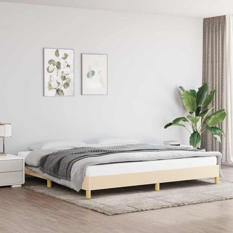 Cadre de lit sans matelas crème 200x200 cm tissu (1/5)