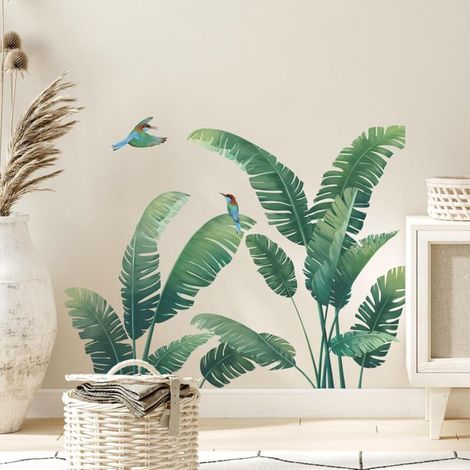Adesivi murali CSPARCV con piante tropicali, decalcomanie murali con foglie di palma verdi, adesivi murali con piante della natura per soggiorni, camere da letto, uffici, decorazione della parete diet (1/5)