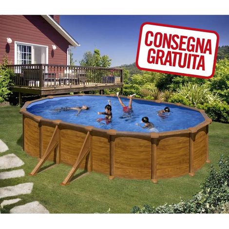 piscina fuori terra ovale gre "mauritius" in acciaio effetto legno 500x300x132 - cod. kitprov508wo