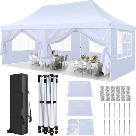 Carpa plegable, resistente a la intemperie, de montaje rápido, color blanco. (1/2)