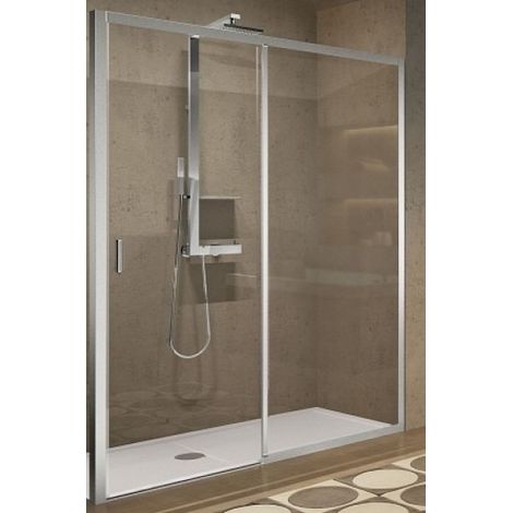 Paroi de Douche Sans Seuil 1 Porte Coulissante et 1 Fixe 195x126-132cm NOVELLINI Lunes Profilés Chromé - LUN2PH126D-1B