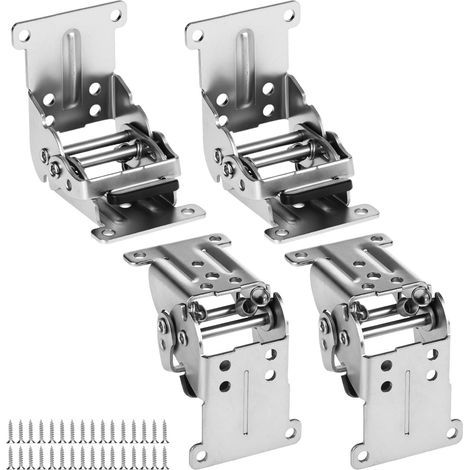 QWORK® 4 Pcs Charnières Pliable Invisible pour Pieds de Table Lit 40 Vis Incluses - Argent (1/5)