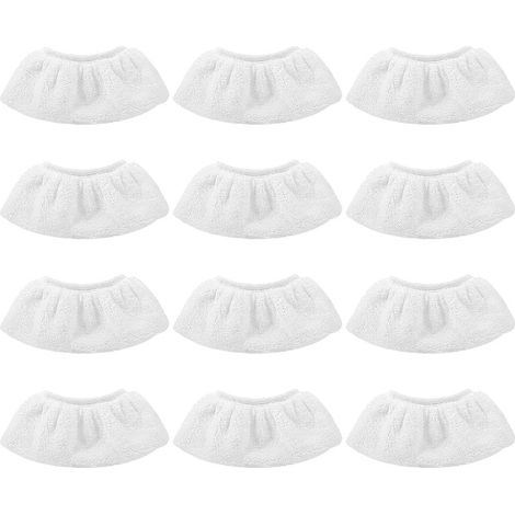 Paquete de 12 paños de limpieza de microfibra, blancos, compatibles con la mayoría de limpiadores a vapor. (1/5)