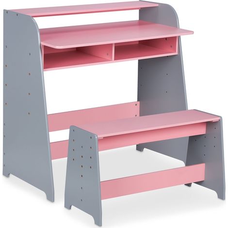 Set di 2 mobili per bambini pratico modulare scrivania regolabile 90 x 50 x 75 cm in legno bianco 130012307