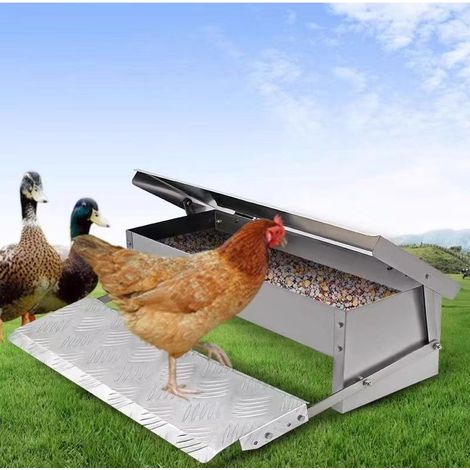 Chicken Feeder, Feeder Chicken Feeder Made of Galvanized Steel Automatic Chicken Feeder with Rat Proof Feet Pedal, Waterproof Lid Holds for Poultry Ducks Chickens (1/4)