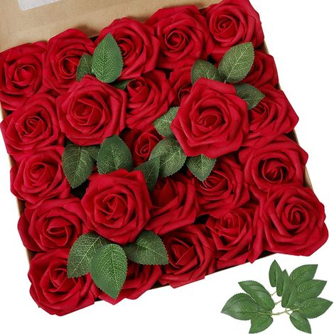 Roses en mousse, fleurs artificielles, faux bouquets de roses pour décoration DIY de fêtes, maisons et mariages (bordeaux, 25 pièces)-AquaForge (1/5)
