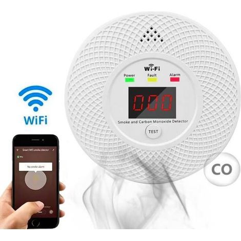 WiFi fire alarm, smoke and carbon monoxide detector, with dual sensor warning light, battery powered. (1/5)