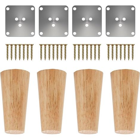 Wooden Furniture Legs, Conical Legs, Natural Wood Round Table Legs with Screws for Furniture Sofa Sofa Bed Chair Cupboards, Night Table, Wardrobe, Drawer (10 cm) (1/5)