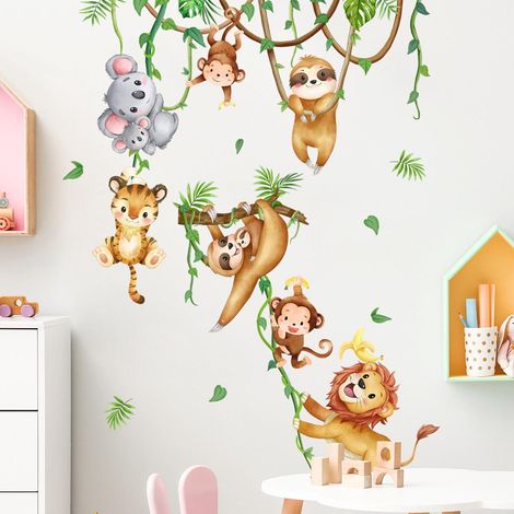 Autocollants muraux animaux jungle safari singe lion décoration murale chambre enfants bébé salon (1/4)