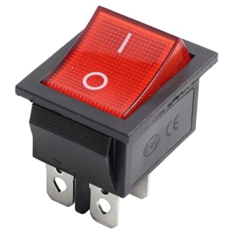 KCD4 Interrupteur à bascule en forme de bateau 16 A 250 VAC avec éclairage rouge 4 broches robuste durable pour appareils électriques industriels noir blanc (avec lumières) (1/4)