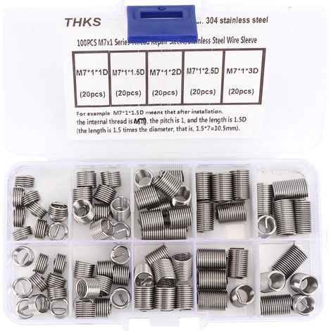 100 pièces M7 1 insert de réparation de fil métallique enroulé, vis en acier inoxydable, jeu de manchons