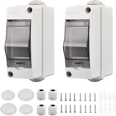 2 Pièces Coffret Electrique Etanche Petit, Coffret Electrique Etanche Exterieur IP65 2 Modules, Avec 2 Connecteurs, pour une Utilisation à l'extérieur, dans les Jardins, Sites Industriels (1/5)