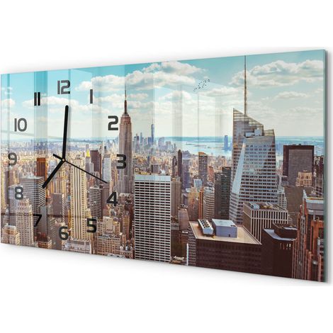 Horloge Murale Design Original 60x30 cm Verre Trempé Silencieuse Salon Vol d'oiseau à New York (1/5)