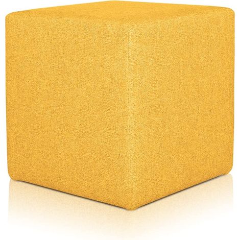EVERGREENWEB Pouf poggiapiedi 53x53 cm per Divano Sgabello Cubo, tessuto Idrorepellente: Pouf design moderno per soggiorno camera da letto, Puff salotto, Pouffe Rubino SENAPE (1/4)