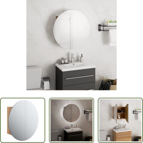Spiegel Schrank - Badezimmerschrank mit Rundem Spiegel & LED Eichen-Optik (1/5)