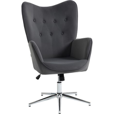 Poltroncina da Salotto Girevole con Braccioli in Velluto, con Dondolo e Altezza Regolabile, Grigio Scuro