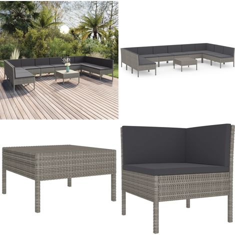 Salon de jardin 11 pcs avec coussins Résine tressée Gris - Salon De Jardin - Mobilier De Jardin - Set De Jardin - Meubles D'extérieur - Résine Tressée - Home & Living
