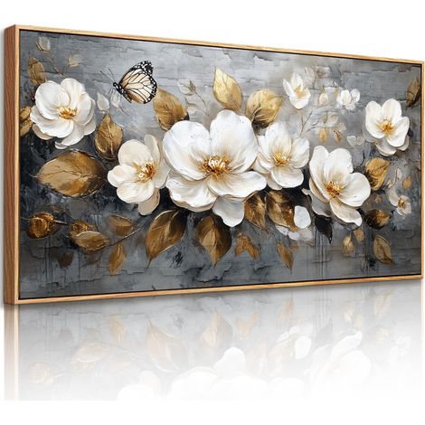 Tableau Decoration Murale Fleur Feuille Salon Cadre 50x100 cm (1/5)
