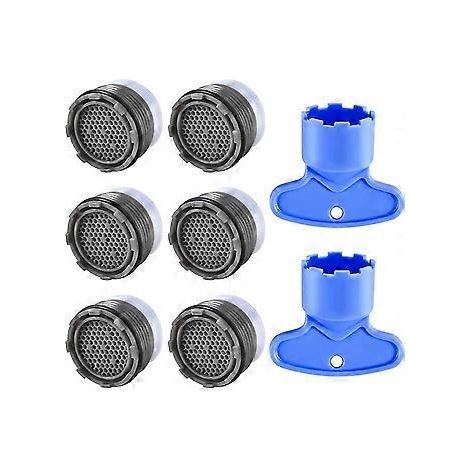 Wasserhahn-Luftsprudler M18,5, 6-teilig, für Küchen- und Badezimmerarmaturen, wassersparender Wasserhahn-Luftsprudler aus Kunststoff für Spülbecken, inklusive 2 Wren HET