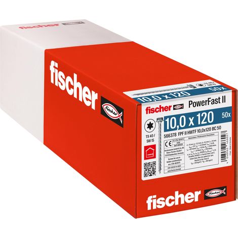 Tirefond PowerFast FPF II HWTF 10,0x120 revêtement zingué, Filetage Total, tête hexagonale avec Empreinte Torx/Boîte de 50 (1/4)
