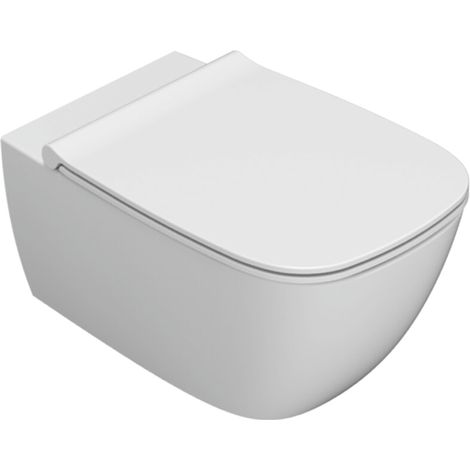 Vaso sospeso senza brida in ceramica 55x36 cm Globo Genesis GNS02BI  Bianco - Ceramica - Con copri wc soft close
