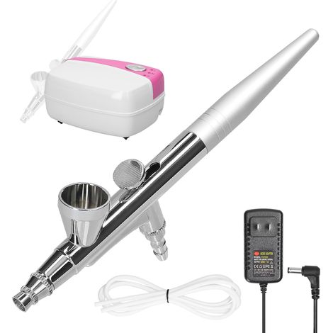 Kit Aérographe Professionnel Polyvalent avec Compresseur 18PSI, Pompe Réglable 3 Vitesses, Pistolet Aérographe pour Maquette Auto, DIY, Maquillage, Nail Art, Peinture, Décoration Gâteau, Gobelet Pigme (1/2)