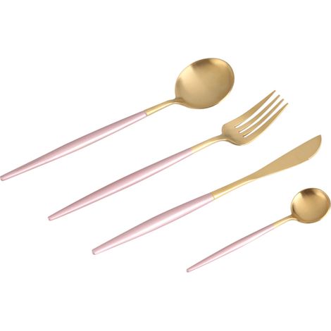 Ensemble de 4 couverts en acier inoxydable coloré - Cuillère, fourchette, couteau - Rose et doré pour la maison (1/5)