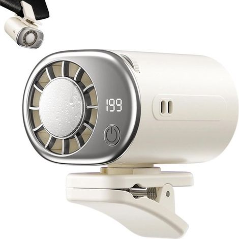 Ventilateur de voiture à pince avec écran LED, 199 vitesses, rotation à 360°, rechargeable USB, refroidissement portable pour voiture, camion et bureau, blanc (1/5)