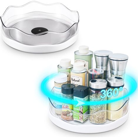 Organisateur de table rotatif grande capacité, étagère à épices, plateau de rangement, récipient amovible, armoire à maquillage, système de rangement multifonctionnel pour placard de cuisine, lot de 2 (1/5)