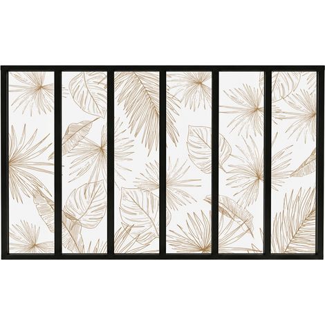 Verrière atelier intérieure aluminium noir 6 vitrages 201 x 117 cm - Décor végétal - Lamnar Kola - ocre et transparent - Verre trempé (1/5)