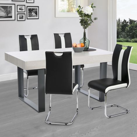 Juego de 4 sillas de comedor PIA en blanco y negro (1/5)