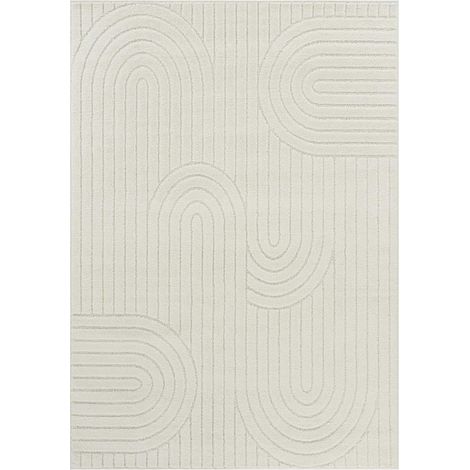 Tapis salon, 160 x 230 cm, motif géométrique graphique en relief, beige, poil ras doux et résistant au quotidien (1/5)