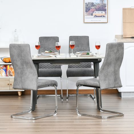 Set de 4 Sillas de Comedor Sillas de Cocina Tejido de Microfibra con Asiento Acolchado y Patas de Metal 45x61x98 cm Gris (1/5)