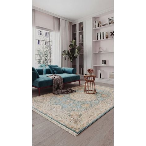 Tapis persan Suzan  - 150x100cm, Rectangular - 100% Acrylique - Tissé - Vert de mer