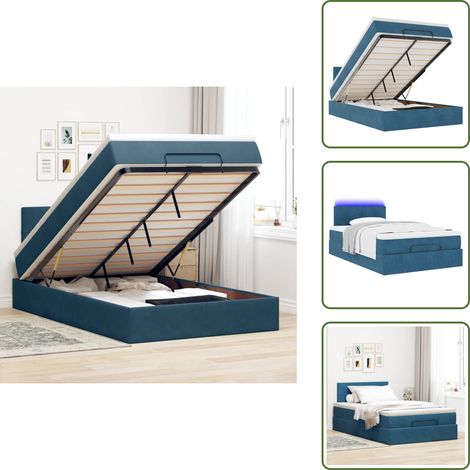 vidaXL Cadre de lit ottoman avec matelas bleu foncé 120x200 cm velours (1/5)