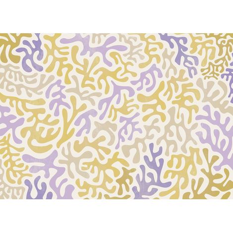 papier peint panoramique plantes dans le style Matisse jaune ocre et violet  - Komar (1/3)