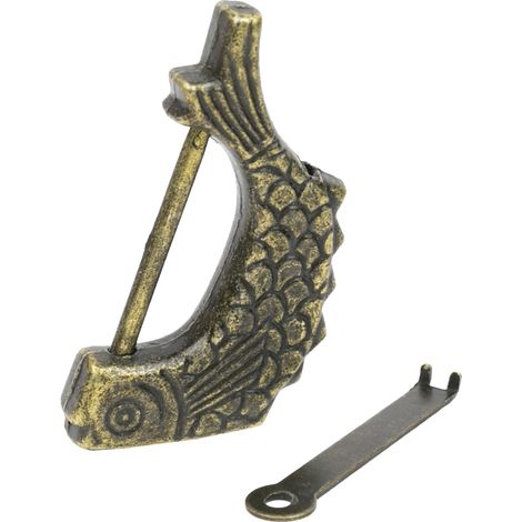 HMF 6491 Antikes Chinesisches Deko Vorhängeschloss, 6 x 3 x 0,8 cm, Fisch, Gold (1/4)