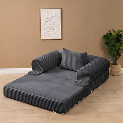 Canapé-lit convertible en tissu cord gris 120 x 85 x 65 cm (1/5)