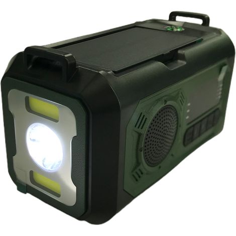 Radio de secours à manivelle portable AM FM WB avec alerte SOS, dynamo solaire, batterie 12000mAh, chargeur USB, lampe LED pour camping survie extérieur vert (1/5)