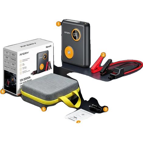 Démarreur de voiture, batterie externe, charge rapide PD, noir (1/2)