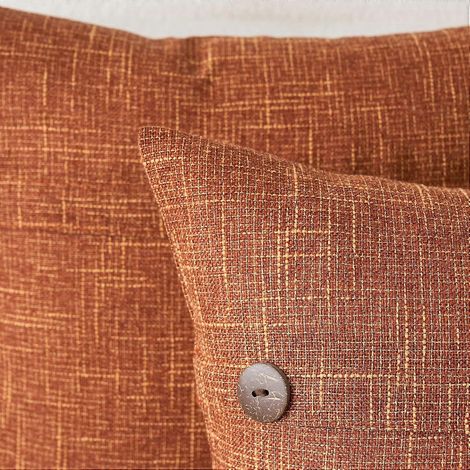 Lot de 2 housses de coussin décoratives en lin, style vintage ferme, à trois boutons, pour canapé ou lit, 45 x 45 cm, couleur rouille. (1/4)