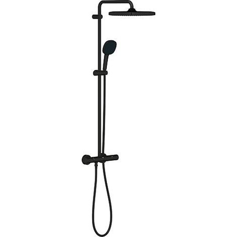 Grohe – Colonne de douche thermostatique noire mat – Douche Tempesta 250 Cube avec mitigeur thermostatique – 1 pomme de douche 250mm, 2 jets – Hauteur 1132mm (1/5)
