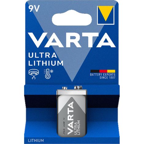 Cubo de batería de litio Varta ultra PP3 de 9 V para detector de humo y monóxido de carbono. (1/2)