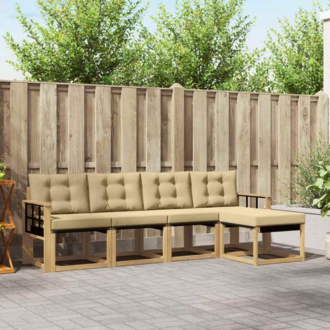 vidaXL Set di divani da esterno 5 pz Bianco e Beige