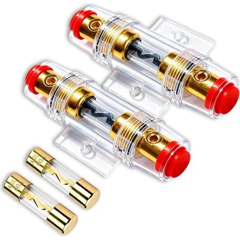 Porte-Fusibles AGU Inline Fusibles 60A, Porte-Fusible Voiture Doré Transparent Audio Auto, Amplificateur, Alarme, Compresseur, Câbles 4/6/8/10 AWG (1/5)